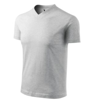 Koszulka unisex jasnoszary melanż z haftem V-neck - 102