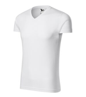 Koszulka męska biała z haftem Slim Fit V-neck - 146