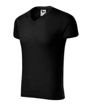 Koszulka męska czarna z haftem Slim Fit V-neck - 146