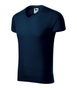 Koszulka męska granatowa z haftem Slim Fit V-neck - 146