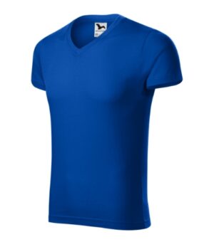 Koszulka męska chabrowy z haftem Slim Fit V-neck - 146