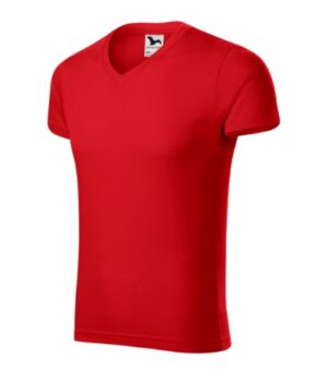 Koszulka męska czerwona z haftem Slim Fit V-neck - 146