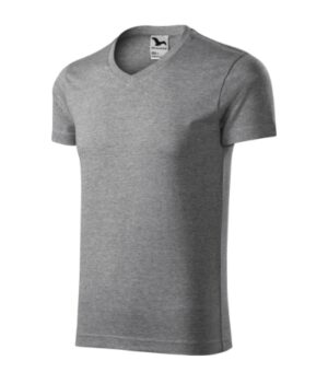 Koszulka męska ciemnoszary melanż z haftem Slim Fit V-neck - 146