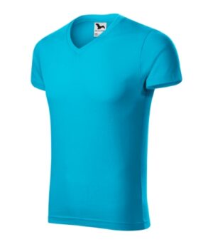 Koszulka męska turkus z haftem Slim Fit V-neck - 146