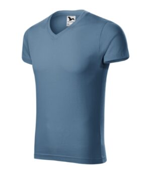 Koszulka męska denim z haftem Slim Fit V-neck - 146