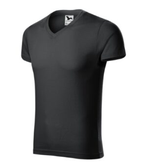 Koszulka męska ebony gray z haftem Slim Fit V-neck - 146