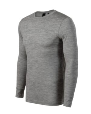 Koszulka męska ciemnoszary melanż z haftem Merino Rise LS - 159