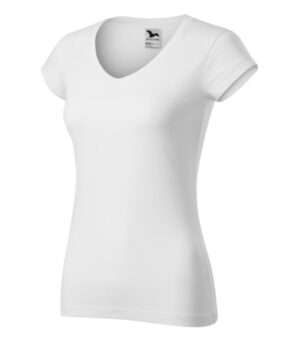 Koszulka damska biała z haftem Fit V-neck - 162