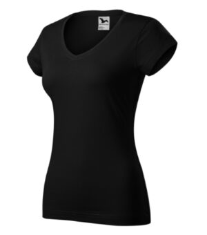 Koszulka damska czarna z haftem Fit V-neck - 162