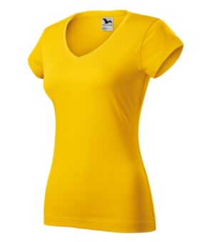 Koszulka damska żółta z haftem Fit V-neck - 162