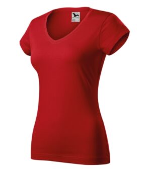 Koszulka damska czerwona z haftem Fit V-neck - 162