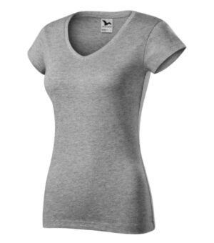 Koszulka damska ciemnoszary melanż z haftem Fit V-neck - 162
