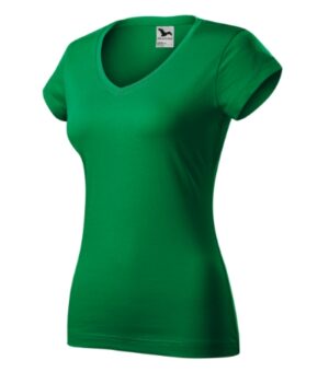Koszulka damska zieleń trawy z haftem Fit V-neck - 162