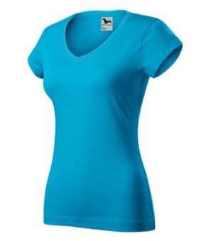 Koszulka damska turkus z haftem Fit V-neck - 162