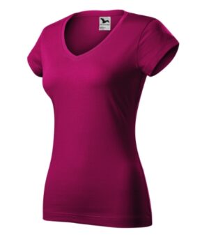 Koszulka damska fuchsia red z haftem Fit V-neck - 162