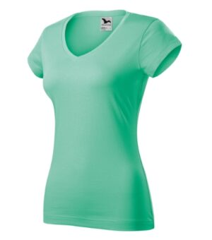 Koszulka damska miętowy z haftem Fit V-neck - 162