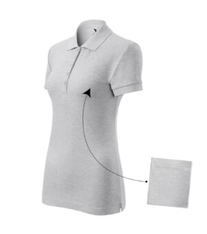 Koszulka polo damska jasnoszary melanż z haftem Cotton - 213