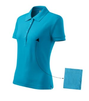 Koszulka polo damska turkus z haftem Cotton - 213