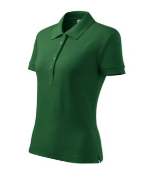 Koszulka polo damska zieleń butelkowa z haftem Cotton Heavy - 216