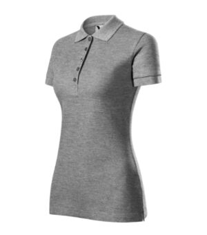 Koszulka polo damska ciemnoszary melanż z haftem Cotton Heavy - 216