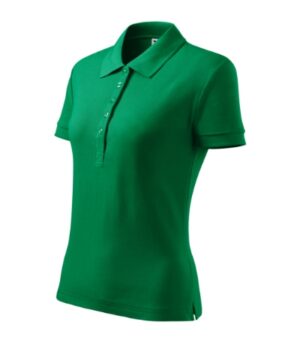 Koszulka polo damska zieleń trawy z haftem Cotton Heavy - 216