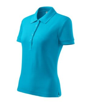 Koszulka polo damska turkus z haftem Cotton Heavy - 216