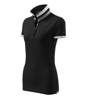 Koszulka polo damska czarna z haftem Collar Up - 257