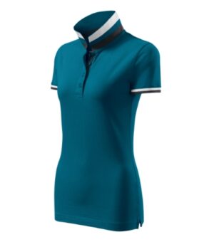 Koszulka polo damska petrol blue z nadrukiem Collar Up - 257