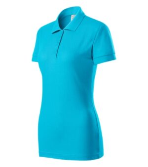Koszulka polo damska turkus z nadrukiem Joy - P22