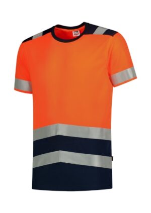 Koszulka unisex fluorescencyjny pomarańczowy z haftem T-Shirt High Vis Bicolor - T01