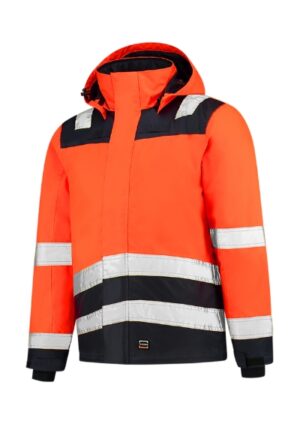 Kurtka robocze unisex fluorescencyjny pomarańczowy z haftem Midi Parka High Vis Bicolor - T51